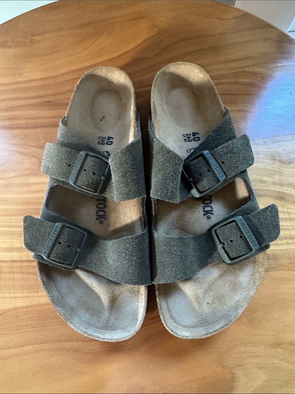 Birkenstock Two-Band Suede Sandals in Thyme Green